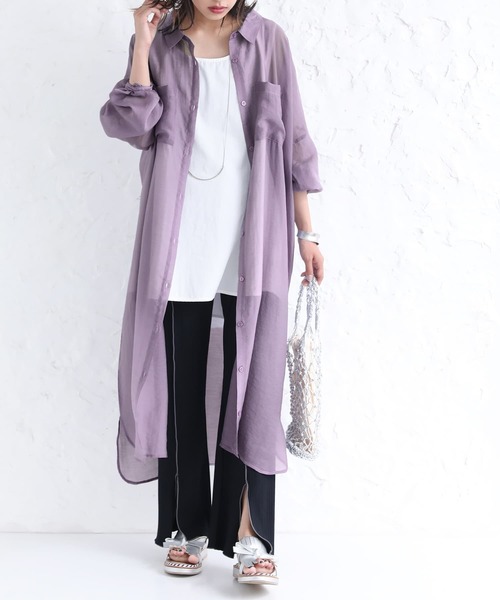 n'OrLABEL（ノアールレーベル）の「【廃盤】『ニュアンスシアーシャツワンピース』（シャツワンピース・レディース・ブラック/パープル/ピンクベージュ・FREE）」の19枚目の写真