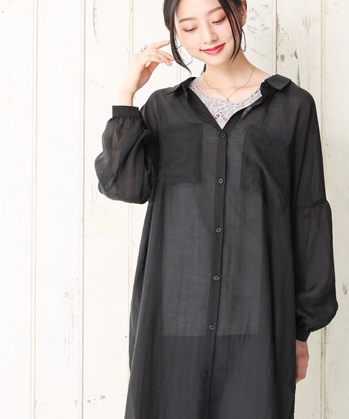 n'OrLABEL（ノアールレーベル）の「【廃盤】『ニュアンスシアーシャツワンピース』（シャツワンピース・レディース・ブラック/パープル/ピンクベージュ・FREE）」の21枚目の写真