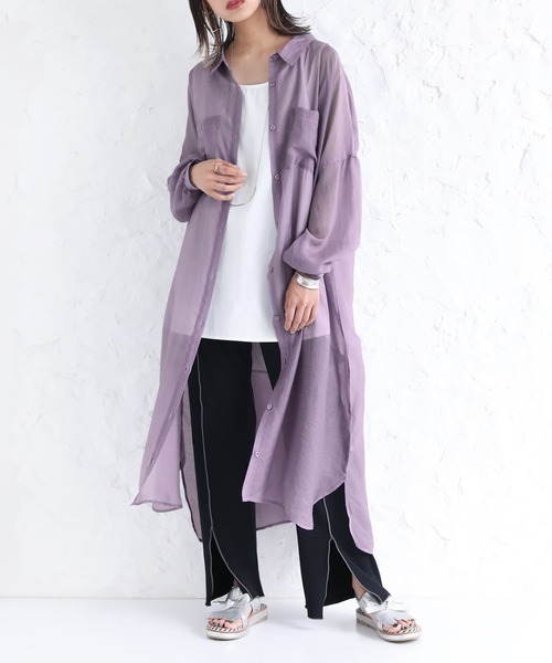 n'OrLABEL（ノアールレーベル）の「【廃盤】『ニュアンスシアーシャツワンピース』（シャツワンピース・レディース・ブラック/パープル/ピンクベージュ・FREE）」の4枚目の写真