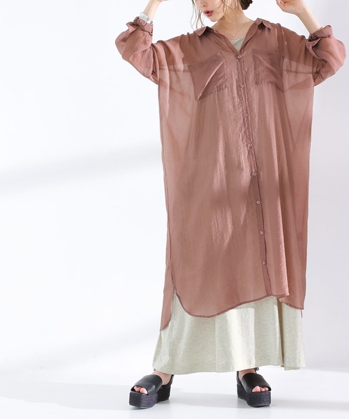 n'OrLABEL（ノアールレーベル）の「【廃盤】『ニュアンスシアーシャツワンピース』（シャツワンピース・レディース・ブラック/パープル/ピンクベージュ・FREE）」の5枚目の写真