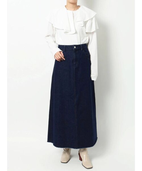 merry jenny（メリージェニー）の「satinパイピングデニムスカート（スカート・レディース・ブラック/インディゴブルー・FREE）」の9枚目の写真