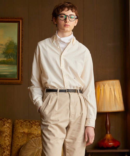 GYMPHLEX（ジムフレックス）の「Gymphlex | ワイドボタンダウンシャツ LOX WOMEN（シャツ/ブラウス・レディース・サックスブルー/アイボリー・14）」の2枚目の写真