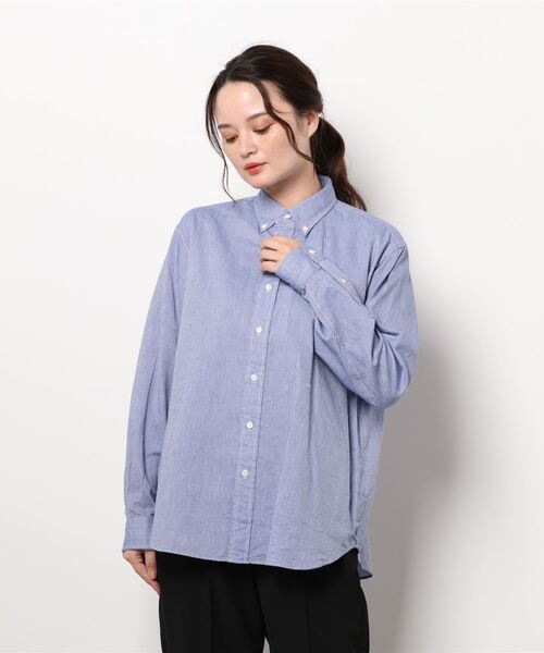 GYMPHLEX（ジムフレックス）の「Gymphlex | ワイドボタンダウンシャツ LOX WOMEN（シャツ/ブラウス・レディース・サックスブルー/アイボリー・14）」の3枚目の写真