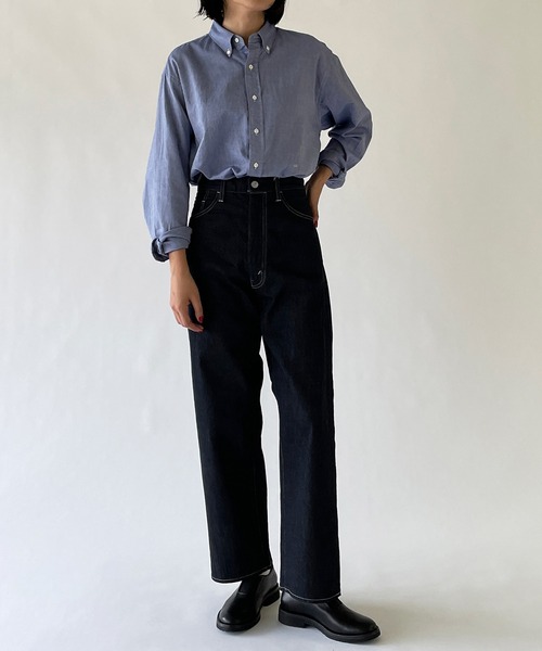 GYMPHLEX（ジムフレックス）の「Gymphlex | ワイドボタンダウンシャツ LOX WOMEN（シャツ/ブラウス・レディース・サックスブルー/アイボリー・14）」の4枚目の写真