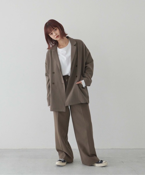 flaner（フラネ）の「ルーズダブルジャケット【ユニセックス対応/セットアップ可】（テーラードジャケット・レディース・ベージュ/ブラウン・MEDIUM/LARGE）」の9枚目の写真