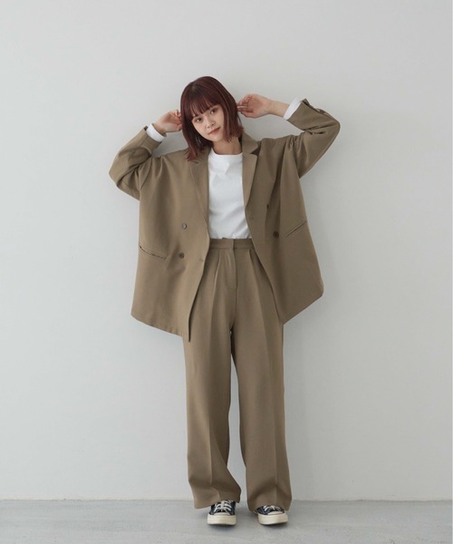 flaner（フラネ）の「ルーズダブルジャケット【ユニセックス対応/セットアップ可】（テーラードジャケット・レディース・ベージュ/ブラウン・MEDIUM/LARGE）」の15枚目の写真