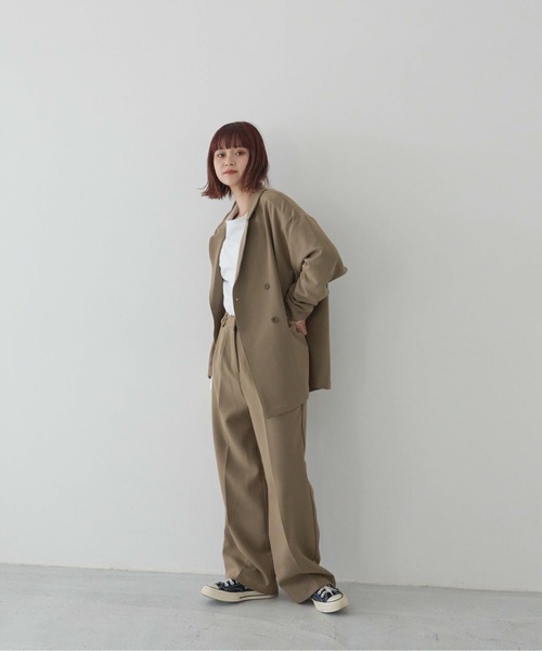 flaner（フラネ）の「ルーズダブルジャケット【ユニセックス対応/セットアップ可】（テーラードジャケット・レディース・ベージュ/ブラウン・MEDIUM/LARGE）」の18枚目の写真