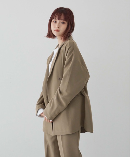 flaner（フラネ）の「ルーズダブルジャケット【ユニセックス対応/セットアップ可】（テーラードジャケット・レディース・ベージュ/ブラウン・MEDIUM/LARGE）」の12枚目の写真