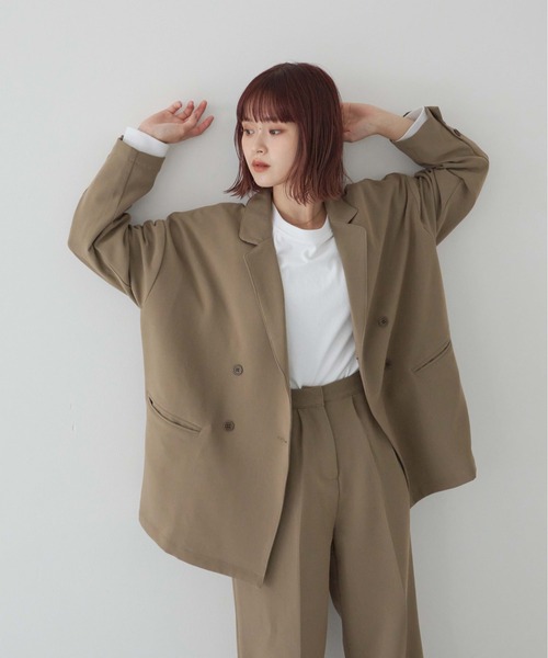 flaner（フラネ）の「ルーズダブルジャケット【ユニセックス対応/セットアップ可】（テーラードジャケット・レディース・ベージュ/ブラウン・MEDIUM/LARGE）」の13枚目の写真