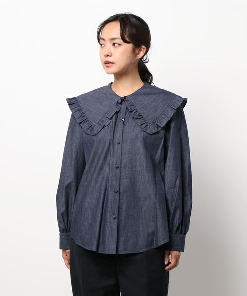 LA MARINE FRANCAISE(マリン フランセーズ)の「ダンガリーフリルカラーブラウス(シャツ/ブラウス・レディース・ネイビー/ブルー・F)」の5枚目の写真