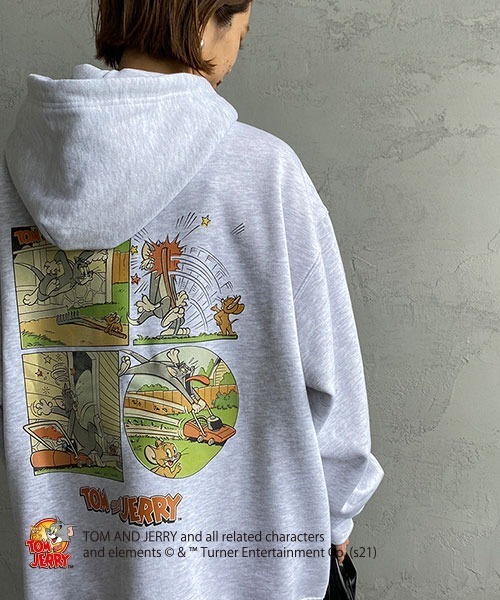 B ONE SOUL（ビーワンソウル）の「【WEB限定】[SEQUENCE BY B-ONE-SOUL/シークエンス] トムとジェリー コミックプリントプルオーバーパーカー（パーカー・レディース・チャコールグレー/パープル/オートミール・M/L/XL）」の2枚目の写真