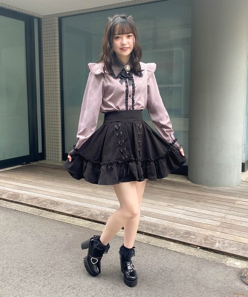 ROJITA（ロジータ）の「配色チュールフリル衿ブラウス（シャツ/ブラウス・レディース・パープル/ホワイト/ブラック・FREE）」の11枚目の写真