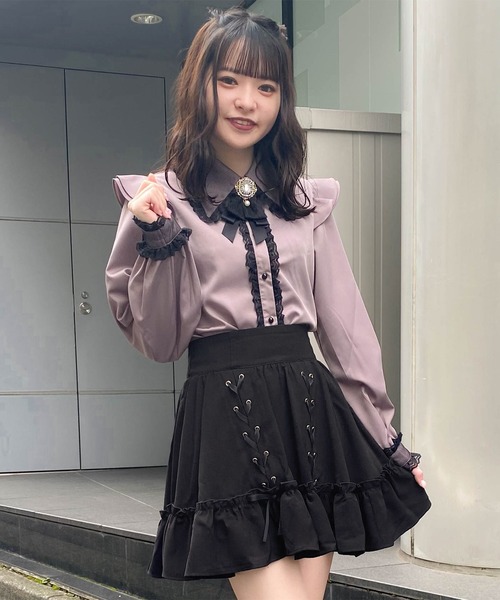 ROJITA（ロジータ）の「配色チュールフリル衿ブラウス（シャツ/ブラウス・レディース・パープル/ホワイト/ブラック・FREE）」の17枚目の写真