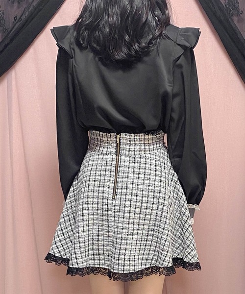 ROJITA（ロジータ）の「配色チュールフリル衿ブラウス（シャツ/ブラウス・レディース・パープル/ホワイト/ブラック・FREE）」の7枚目の写真