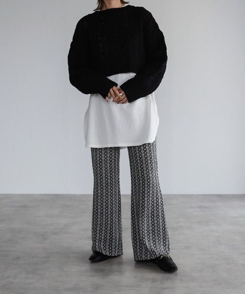 4youstory（フォーユーストーリー）の「ジャガードニットソフトフレアパンツ（その他パンツ・レディース・ブラック/ベージュ/オレンジ・FREE）」の2枚目の写真