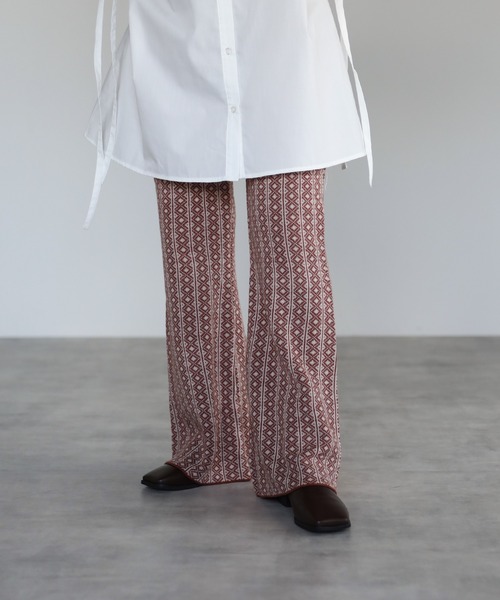 4youstory（フォーユーストーリー）の「ジャガードニットソフトフレアパンツ（その他パンツ・レディース・ブラック/ベージュ/オレンジ・FREE）」の8枚目の写真