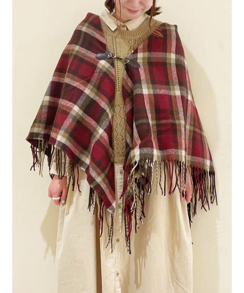 Samansa Mos2（サマンサ モスモス）の「ベルト付チェックマフラー（ベルト・レディース・ベージュ/ブラウン/レッド・ﾌﾘ-）」の3枚目の写真