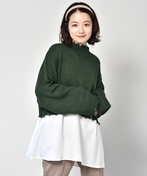 RETRO GIRL（レトロガール）の「ダメージドッキングニット（ニット/セーター・レディース・レッド/ダークグリーン/ライトグレー/ブラック・FREE）」の3枚目の写真