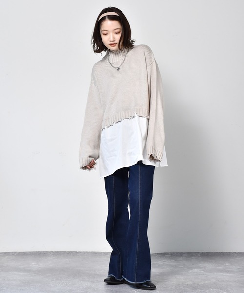 RETRO GIRL（レトロガール）の「ダメージドッキングニット（ニット/セーター・レディース・レッド/ダークグリーン/ライトグレー/ブラック・FREE）」の9枚目の写真