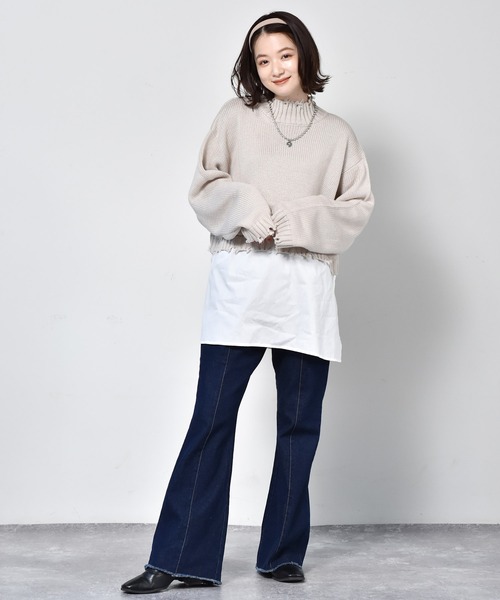 RETRO GIRL（レトロガール）の「ダメージドッキングニット（ニット/セーター・レディース・レッド/ダークグリーン/ライトグレー/ブラック・FREE）」の7枚目の写真