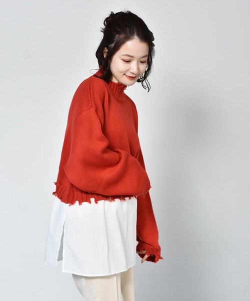 RETRO GIRL（レトロガール）の「ダメージドッキングニット（ニット/セーター・レディース・レッド/ダークグリーン/ライトグレー/ブラック・FREE）」の6枚目の写真