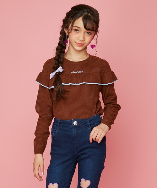 JENNI love(ジェニィラブ)の「ウォッシャブルフリルニット(ニット/セーター・キッズ・ブラウン/ブラック/ラベンダー・130cm/140cm/150cm/160cm)」の1枚目の写真