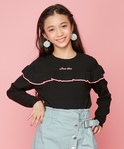 JENNI love(ジェニィラブ)の「ウォッシャブルフリルニット(ニット/セーター・キッズ・ブラウン/ブラック/ラベンダー・130cm/140cm/150cm/160cm)」の2枚目の写真