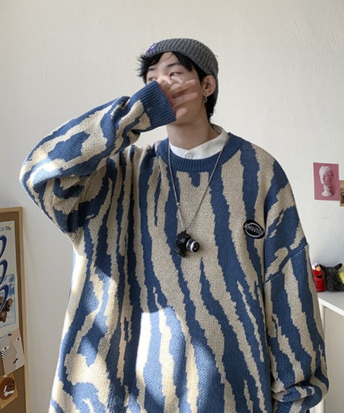 ゼブラ柄ワンポイントプルオーバーニット（ニット/セーター）｜MGV