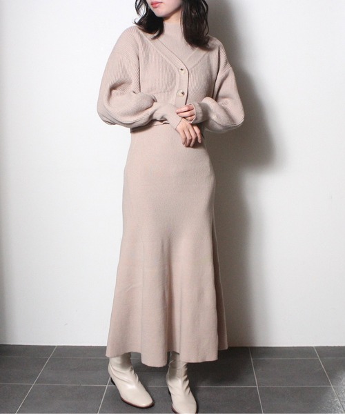 NOMAE（ノーマエ）の「【NOMAE】カーデレイヤードニットワンピース