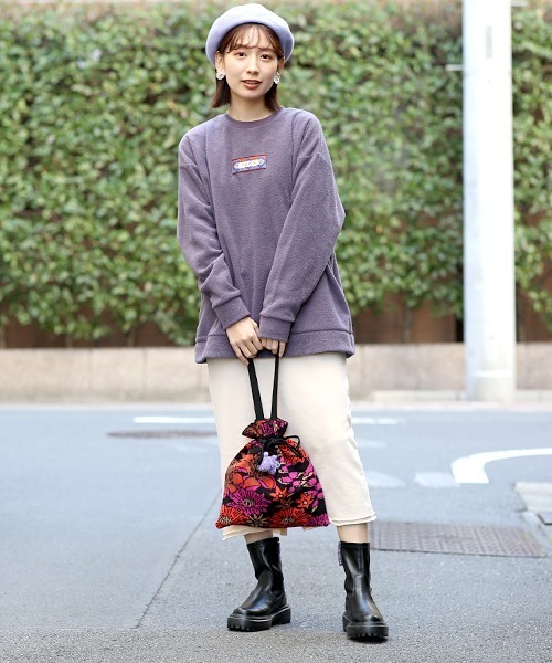 チチカカ（チチカカ）の「ブークレ裏起毛テープロゴプルオーバー（スウェット・レディース・パープル/ライム/ブラック・FREE）」の10枚目の写真