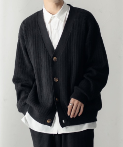epnok（エプノック）の「リブニットルーズカーディガン【SET-UP】（カーディガン/ボレロ・メンズ・グレイッシュベージュ/ブラック/ダークブラウン・MEDIUM/LARGE）」の2枚目の写真