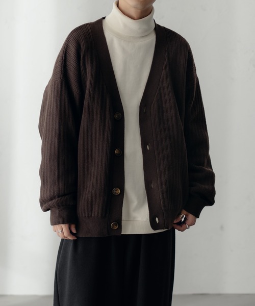 epnok（エプノック）の「リブニットルーズカーディガン【SET-UP】（カーディガン/ボレロ・メンズ・グレイッシュベージュ/ブラック/ダークブラウン・MEDIUM/LARGE）」の13枚目の写真