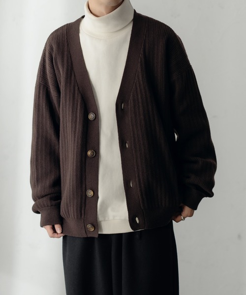 epnok（エプノック）の「リブニットルーズカーディガン【SET-UP】（カーディガン/ボレロ・メンズ・グレイッシュベージュ/ブラック/ダークブラウン・MEDIUM/LARGE）」の14枚目の写真