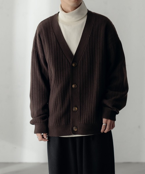 epnok（エプノック）の「リブニットルーズカーディガン【SET-UP】（カーディガン/ボレロ・メンズ・グレイッシュベージュ/ブラック/ダークブラウン・MEDIUM/LARGE）」の15枚目の写真