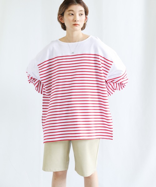 select MOCA（セレクトモカ）の「バスクボーダービッグプルオーバー（Tシャツ/カットソー・レディース・ブラック/レッド/ブルー/グリーン・FREE）」の21枚目の写真