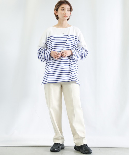 select MOCA（セレクトモカ）の「バスクボーダービッグプルオーバー（Tシャツ/カットソー・レディース・ブラック/レッド/ブルー/グリーン・FREE）」の5枚目の写真