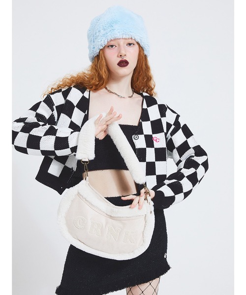 CRANK(クランク)の「A'GEM/9 × .kom『CRANK/クランク』CHECKER CROP CARDIGAN/クロップド丈 チェック柄カーディガン(カーディガン/ボレロ・レディース・ブラック・FREE)」の2枚目の写真