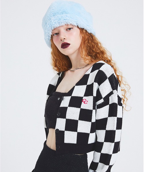 CRANK(クランク)の「A'GEM/9 × .kom『CRANK/クランク』CHECKER CROP CARDIGAN/クロップド丈 チェック柄カーディガン(カーディガン/ボレロ・レディース・ブラック・FREE)」の3枚目の写真