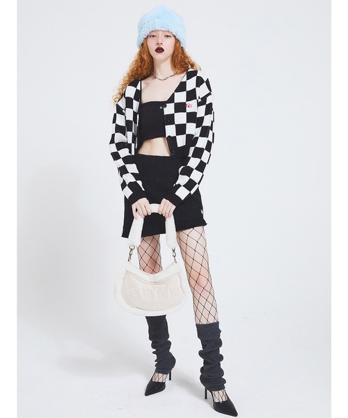 CRANK(クランク)の「A'GEM/9 × .kom『CRANK/クランク』CHECKER CROP CARDIGAN/クロップド丈 チェック柄カーディガン(カーディガン/ボレロ・レディース・ブラック・FREE)」の4枚目の写真