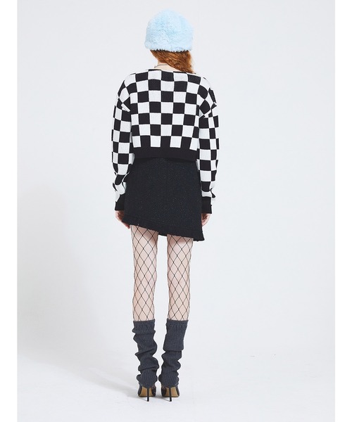 CRANK(クランク)の「A'GEM/9 × .kom『CRANK/クランク』CHECKER CROP CARDIGAN/クロップド丈 チェック柄カーディガン(カーディガン/ボレロ・レディース・ブラック・FREE)」の5枚目の写真