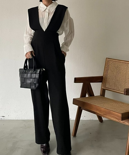 AIC.（エーアイシー）の「【再入荷】ワイドショルダーサロペット（サロペット/オーバーオール・レディース・ブラック/ベージュ/グレー・FREE）」の6枚目の写真