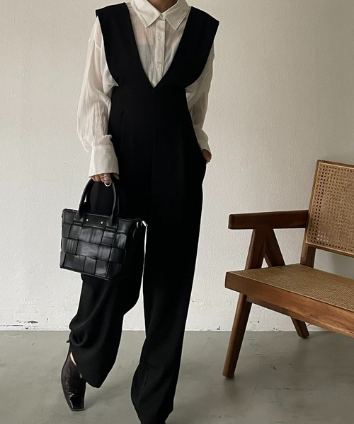 AIC.（エーアイシー）の「【再入荷】ワイドショルダーサロペット（サロペット/オーバーオール・レディース・ブラック/ベージュ/グレー・FREE）」の7枚目の写真