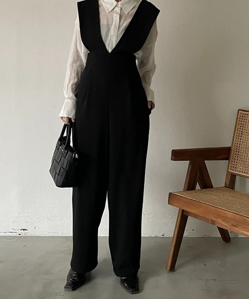 AIC.（エーアイシー）の「【再入荷】ワイドショルダーサロペット（サロペット/オーバーオール・レディース・ブラック/ベージュ/グレー・FREE）」の9枚目の写真