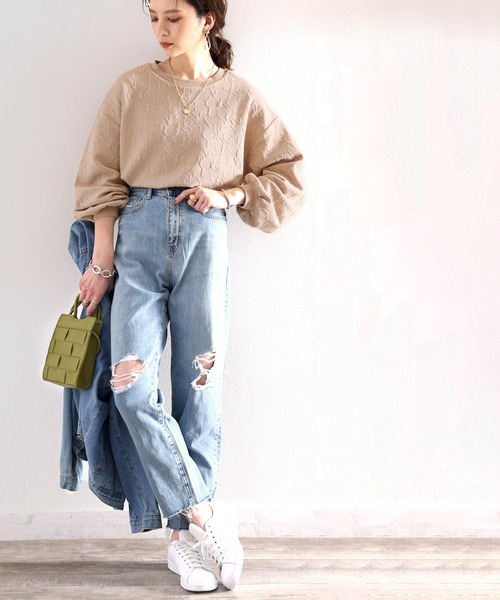 classicalelf(クラシカルエルフ)の「ぽこぽこアルファベット。ジャガードbigシルエットプルオーバー ロンT(Tシャツ/カットソー・レディース・ホワイト/ブラック/ベージュ系その他・SMALL/MEDIUM/LARGE/X-LARGE)」の12枚目の写真