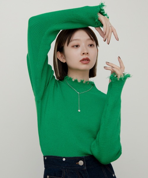 VACANCY(ヴァカンシー)の「ダメージリブニット(ニット/セーター・レディース・ブラック/オレンジ/ブルー/グリーン/ナチュラル/ホワイト/モカ・FREE)」の6枚目の写真