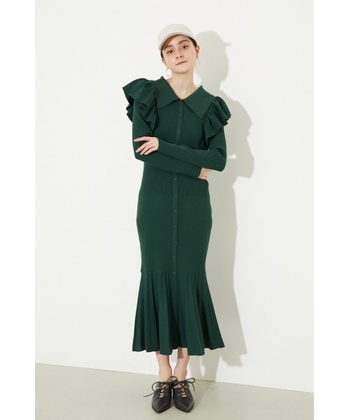 etereve】アイボリー ロゴリボンニットワンピース ETEREVE ロゴリボン