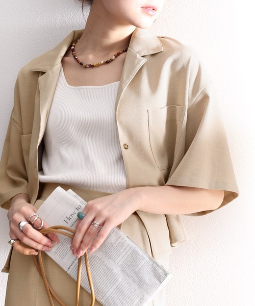 classicalelf（クラシカルエルフ）の「大人のリラックスムード。リネンライクショート丈開襟シャツ（シャツ/ブラウス・レディース・ブラック/ベージュ/アイボリー/モカ・SMALL/MEDIUM/LARGE/X-LARGE）」の2枚目の写真