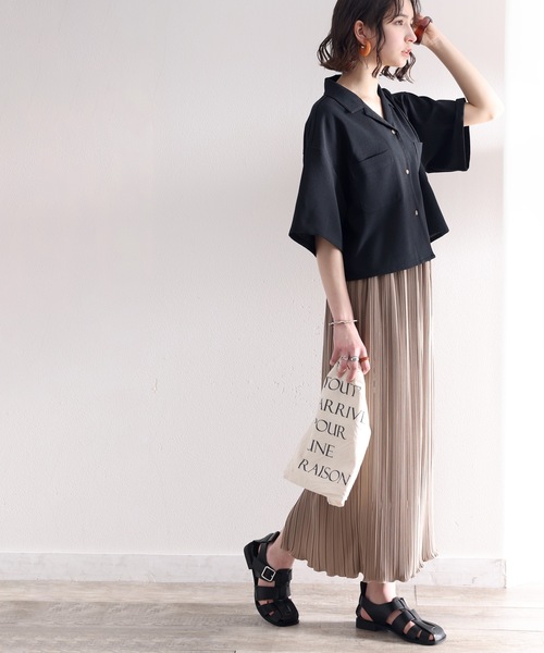 classicalelf（クラシカルエルフ）の「大人のリラックスムード。リネンライクショート丈開襟シャツ（シャツ/ブラウス・レディース・ブラック/ベージュ/アイボリー/モカ・SMALL/MEDIUM/LARGE/X-LARGE）」の21枚目の写真