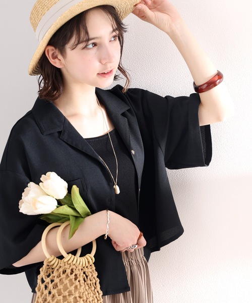 classicalelf（クラシカルエルフ）の「大人のリラックスムード。リネンライクショート丈開襟シャツ（シャツ/ブラウス・レディース・ブラック/ベージュ/アイボリー/モカ・SMALL/MEDIUM/LARGE/X-LARGE）」の14枚目の写真