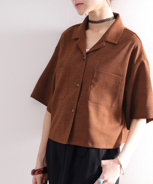 classicalelf（クラシカルエルフ）の「大人のリラックスムード。リネンライクショート丈開襟シャツ（シャツ/ブラウス・レディース・ブラック/ベージュ/アイボリー/モカ・SMALL/MEDIUM/LARGE/X-LARGE）」の12枚目の写真